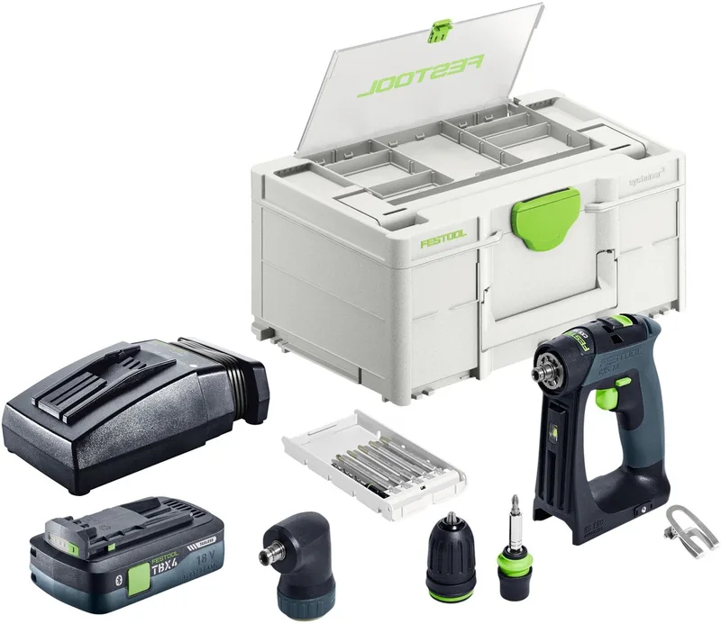 CXS Basic accuschroefboormachine 18 V 40 Nm borstelloos + 1x accu 4.0 Ah + snellader + systainer van Festool – productafbeelding