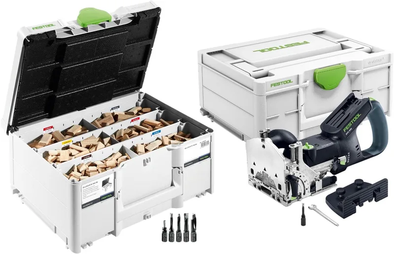 DFC 500 E-Basic accu-deuvelfrees DOMINO 18 V 4 - 10 mm + assortiment deuvels + Systainer - zonder accu, zonder oplader de Festool, Gris – image du produit