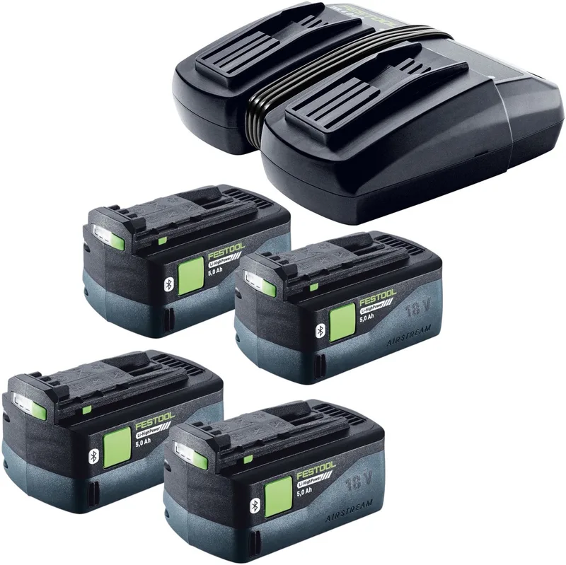 Energie Set 4x BP 18 Li 5,0 HP-ASI HighPower accupack 18 V 5,0 Ah ( 4x 578519 ) + TCL 6 DUO dubbele lader ( 577017 ) fra Festool – produktbillede