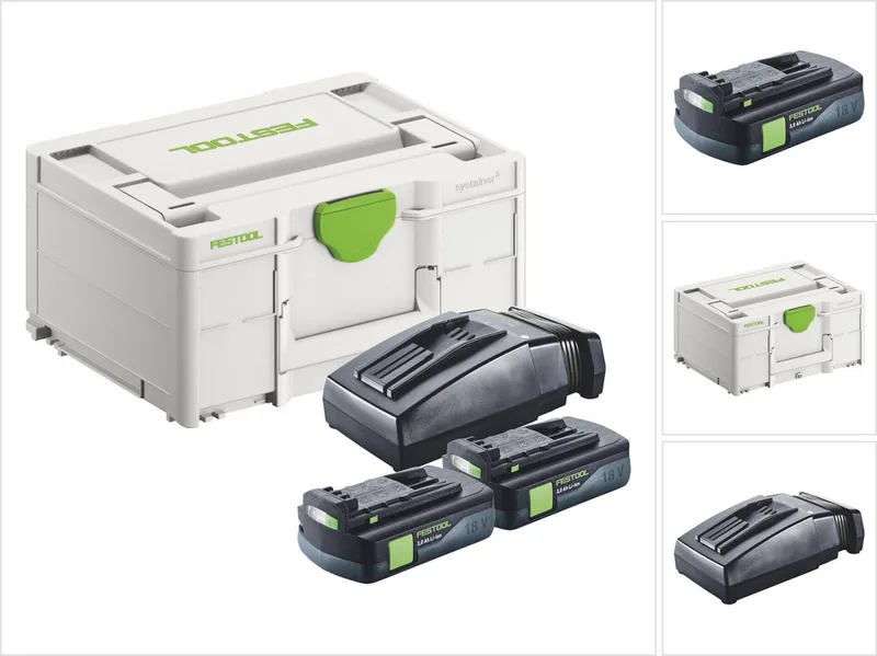 energieset 2x BP 18 Li 3,0 C accu 18 V 3,0 Ah / 3000 mAh Li-Ion ( 2x 577658 ) + TCL 6 oplader ( 201135 ) + Systainer by Festool – product image