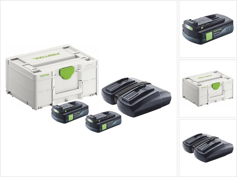 energieset 2x BP 18 Li 3.0 C accu 18 V 3,0 Ah / 3000 mAh Li-Ion ( 2x 577658 ) + TCL 6 DUO dubbele lader ( 577017 ) + Systainer von Festool – Produktbild