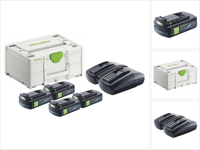 energieset 4x BP 18 Li 3.0 C accu 18 V 3,0 Ah / 3000 mAh Li-Ion ( 4x 577658 ) + TCL 6 DUO dubbele lader ( 577017 ) + Systainer de Festool – image du produit