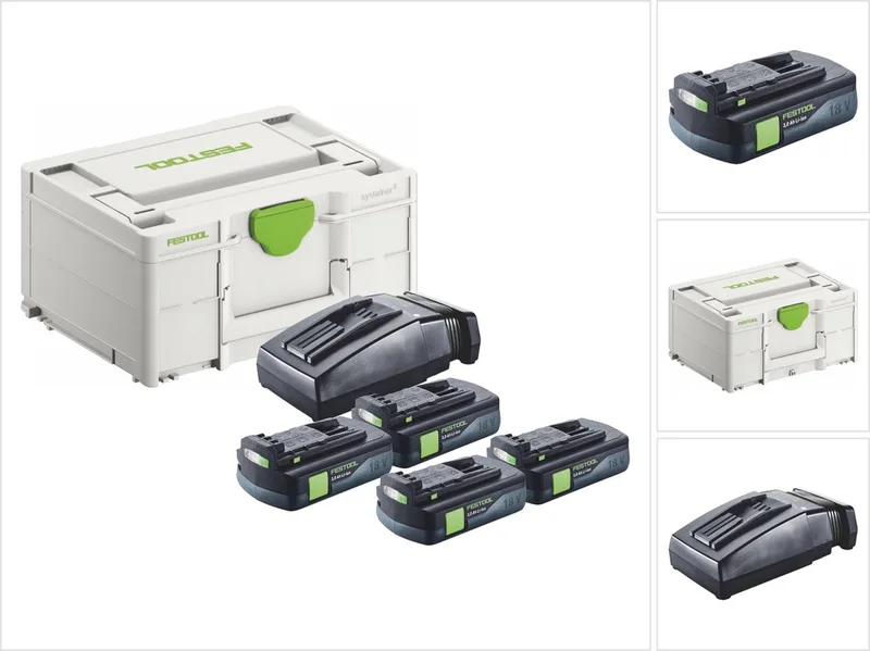 energieset 4x BP 18 Li 3,0 C accu 18 V 3,0 Ah / 3000 mAh Li-Ion ( 4x 577658 ) + TCL 6 oplader ( 201135 ) + Systainer von Festool – Produktbild