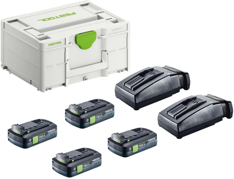 energieset SYS 18V 4xTBX4/2xTCL6 met 4x BP 18 TBX 4 C-ASI accu 18 V 4,0 Ah ( 4x 578745 ) + 2x TCL 6-lader ( 2x 201135 ) + Systainer van Festool – productafbeelding
