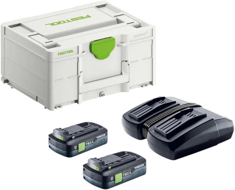 energieset TCL 6 DUO dubbele snellader 10,8 V - 18 V ( 577017 ) + 2x BP 18 TBX 4 C-ASI Tabless Akkupack accupack Tabless ( 2x 578745 ) de Festool – image du produit