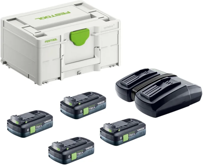 energieset TCL 6 DUO dubbele snellader 10,8 V - 18 V ( 577017 ) + 2x BP 18 TBX 4 C-ASI Tabless Akkupack accupack Tabless ( 2x 578745 ) de Festool – image du produit