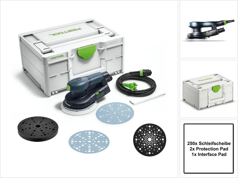 ETS EC150/3 EQ-Plus excentrische schuurmachine 400 W 150 mm borstelloos + 250x schuurschijven + 2x beschermpad + interfacepad + systainer de Festool – image du produit