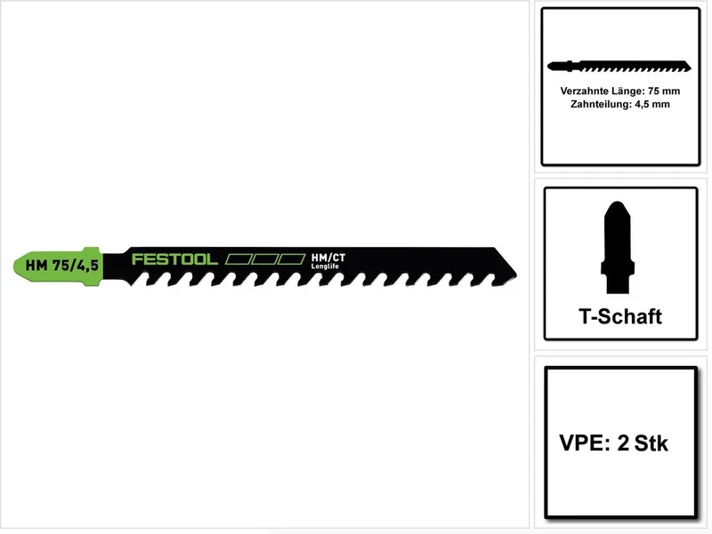 HM 75/4,5/2 Bouwmaterialen Schurende materialen Decoupeerzaagblad 75 mm 2 stuks ( 2x 204343 ) Gips- en cementgebonden spaan- en vezelplaten von Festool – Produktbild