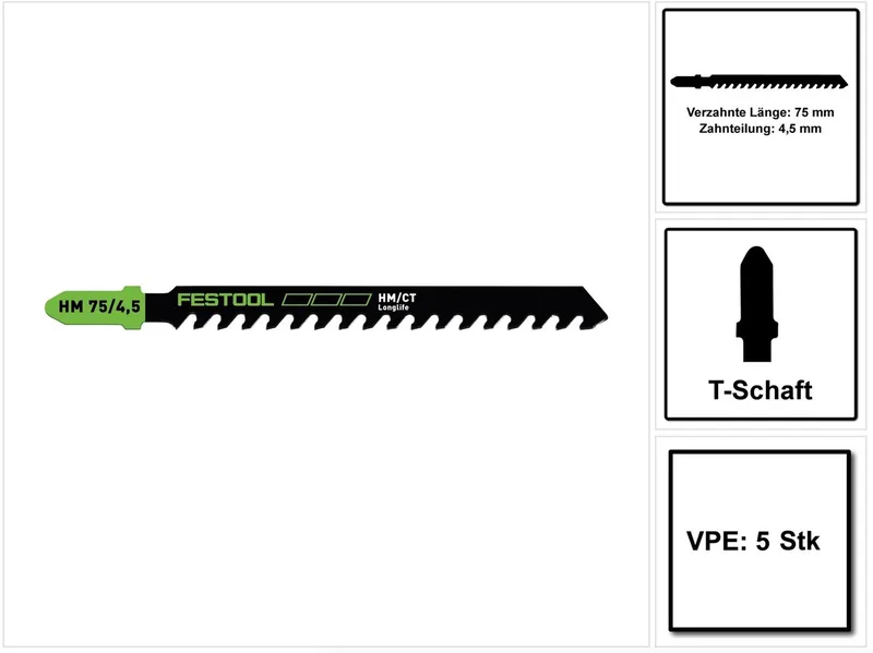 HM 75/4,5/5 Bouwmaterialen Decoupeerzaagblad 75 mm 5 st. ( 5x 204343 ) gips- en cementgebonden spaan- en vezelplaten by Festool – product image