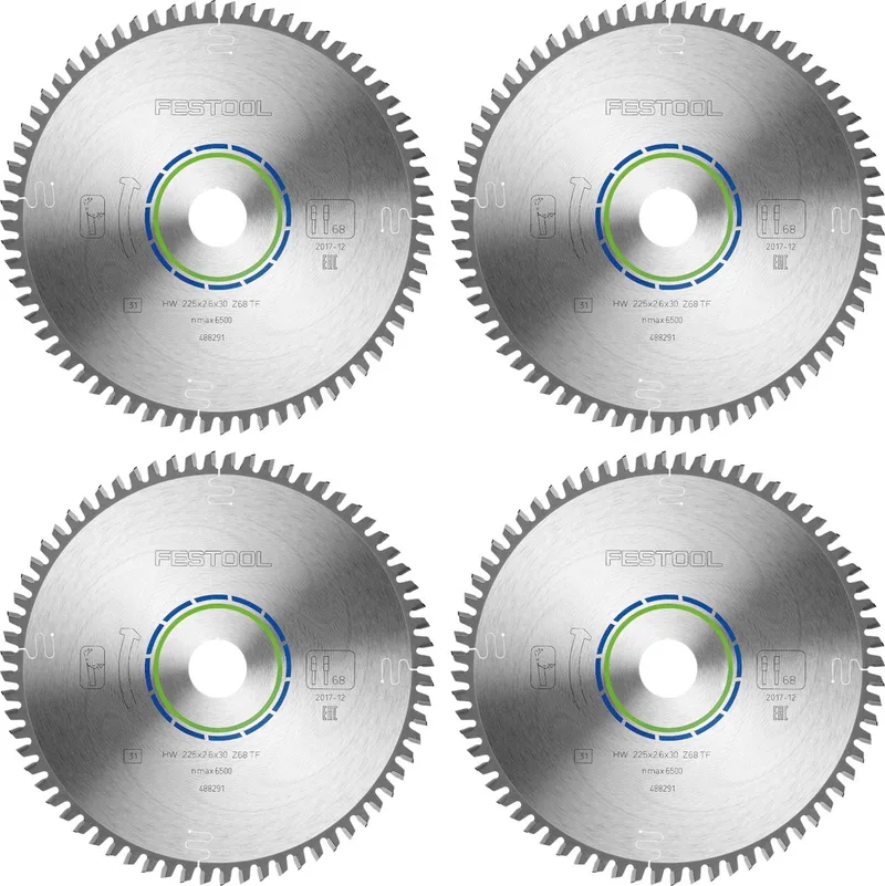 HW 225x2,6x30 TF68 cirkelzaagblad aluminium / kunststof 4 stuks ( 4x 488291 ) 225 x 2,6 x 30 mm 68 tanden voor aluminium, non-ferrometalen, kunststof, PVC van Festool – productafbeelding