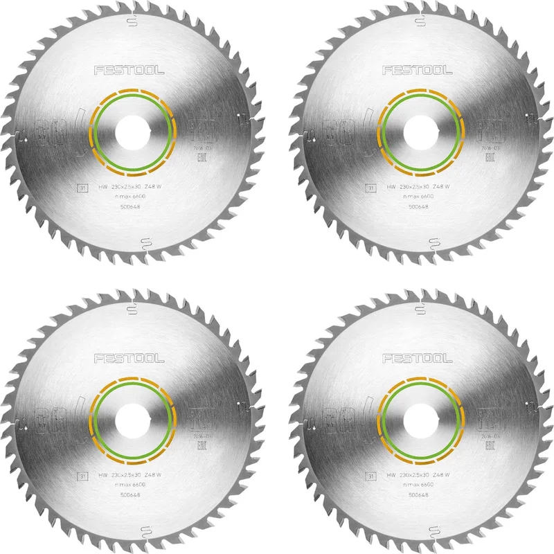 HW 230x2,5x30 W48 cirkelzaagblad WOOD FINE CUT 4 st. ( 4x 500648 ) 230 x 2,5 x 30 mm 48 tanden voor massief hout, gecoat, gefineerde panelen van Festool – productafbeelding