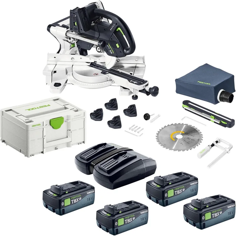 KAPEX KSC 60 EB-Basic accu-afkort- en trekzaag 18 V / 36 V 216 mm borstelloos + 4x accu 8,0 Ah + dubbele lader + Systainer fra Festool – produktbillede