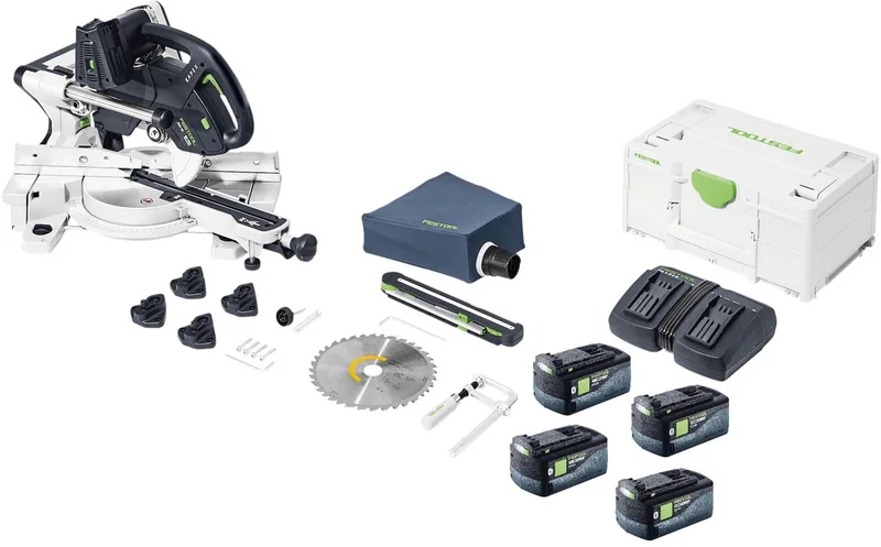 KAPEX KSC 60 EB-Basic accu-afkort- en trekzaag 18 V / 36 V 216 mm borstelloos + 4x accu 5,0 Ah + dubbele lader + Systainer von Festool – Produktbild