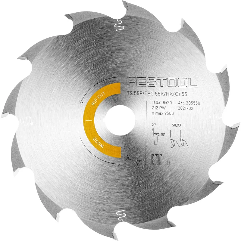 Ø 160mm Asgat 20mm 12T Cirkelzaagblad voor Hout | Wood Rip Cut - 205550 de Festool – image du produit