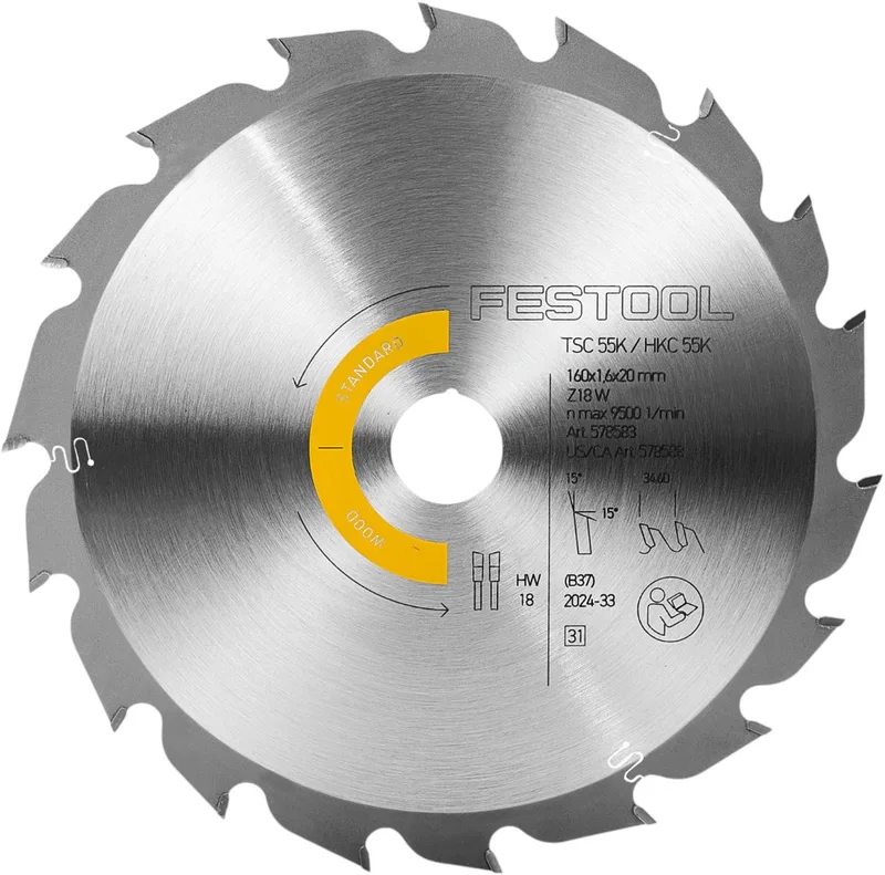 Ø 160mm Asgat 20mm 18T Cirkelzaagblad voor hout | Wood Standard - 578583 de Festool – image du produit