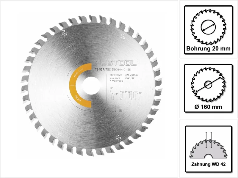 Ø 160mm Asgat 20mm 42T Cirkelzaagblad voor Hout | Wood Fine Cut - 205553 van Festool – productafbeelding 1 van 5
