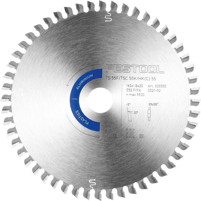 HW 160x1,8x20 F/FA52 205555 Lame de scie circulaire 160 x 20 x 1.20 mm Nombre de dents: 52 1 pc(s) de Festool – image du produit