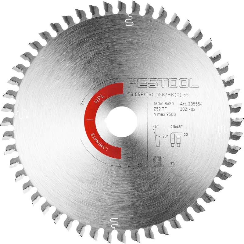 HW 160x1,8x20 TF52 205554 Lame de scie circulaire 160 x 20 x 1.20 mm Nombre de dents: 52 1 pc(s) de Festool – image du produit