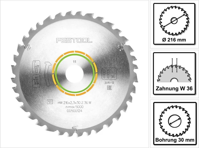 Ø 216mm Asgat 30mm 36T Cirkelzaagblad voor Hout | Wood Universal - 500124 de Festool – image du produit