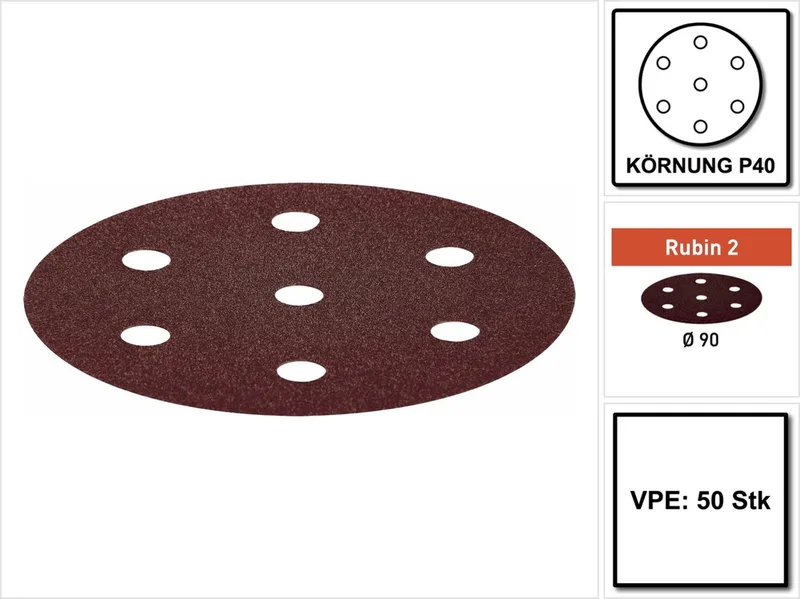 P40 D90/6 Schuurschijf (50 stuks) - STF Rubin 2 - 499077 by Festool – product image