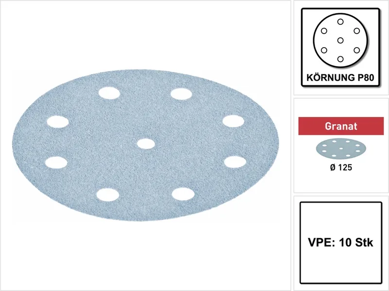 P80 D125/8 Schuurschijf (10 stuks) - STF Granat - 497147 by Festool – product image
