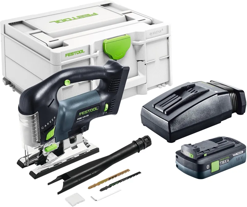 PSBC 420 EB-Basic accu pendelzaag 18 V 120 mm borstelloos + 1x accu 4,0 Ah + oplader + Systainer fra Festool – produktbillede