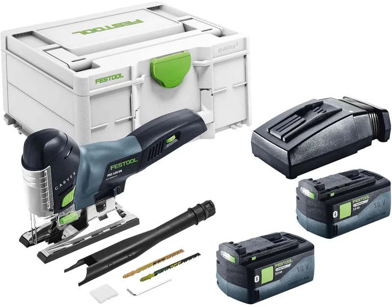 PSC 420 EB-Basic accu pendelzaag 18 V 120 mm borstelloos + 2x accu 5,0 Ah + oplader + Systainer fra Festool – produktbillede
