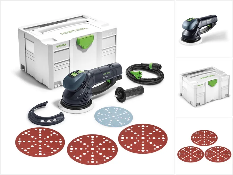 RO 150 FEQ-Plus ROTEX-excentrische schuurmachine met tandwieloverbrenging, 720 W, 5 mm slag (571805) in Systainer + 150x Rubin-schuurschijven von Festool – Produktbild