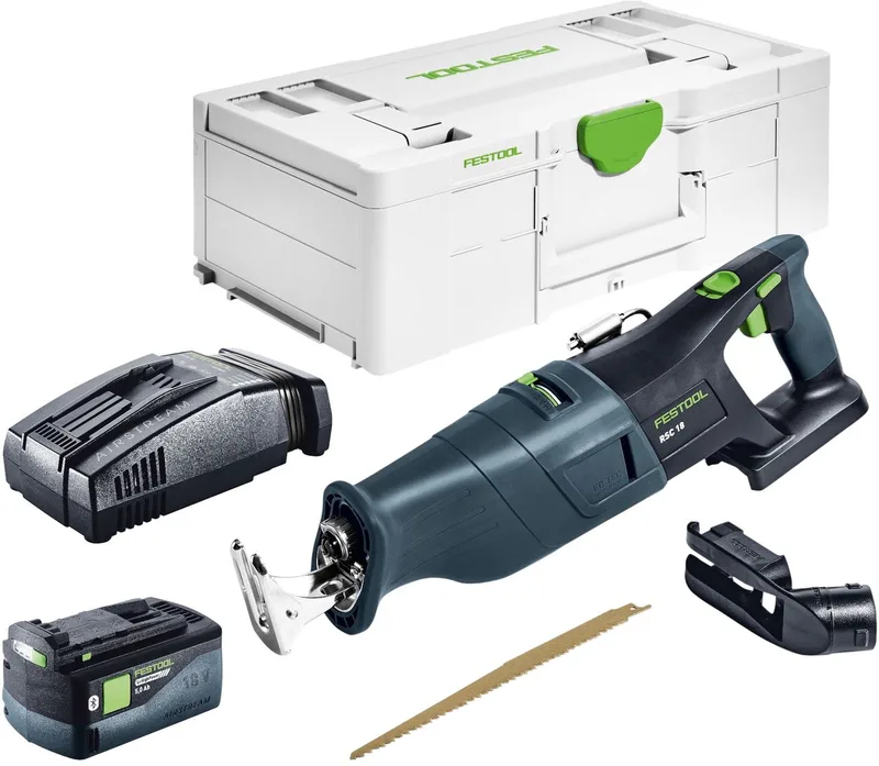 RSC 18 EB-Basic accu-reciprozaag 18 V borstelloos + 1x accu 5,0 Ah + snellader + Systainer van Festool – productafbeelding