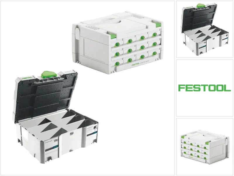 Sortainer Set SYS 3-SORT/12 ( 491986 ) Assortimentskoffer + Systainer T-LOC SORT-SYS 2 TL Domino ( 498889 ) van Festool, Grijs – productafbeelding