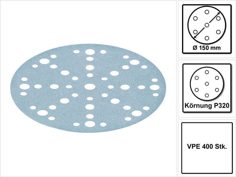 STF D150/48 schuurschijven granaat P320 150 mm 400 stuks (4x 575170) voor RO 150, ES 150, ETS 150, ETS EC 150, LEX 150, WTS 150, HSK-D 150 von Festool – Produktbild
