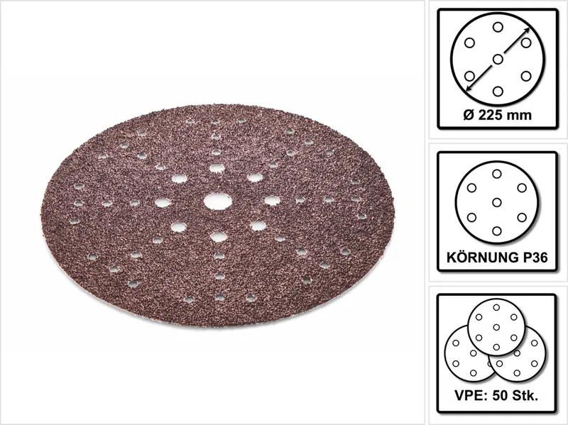 STF D225/48 Schuurschijf Saphir P36 225 mm 50 st. ( 2x 205652 ) voor langnekschuurmachine PLANEX - opvolger van 495175 von Festool – Produktbild