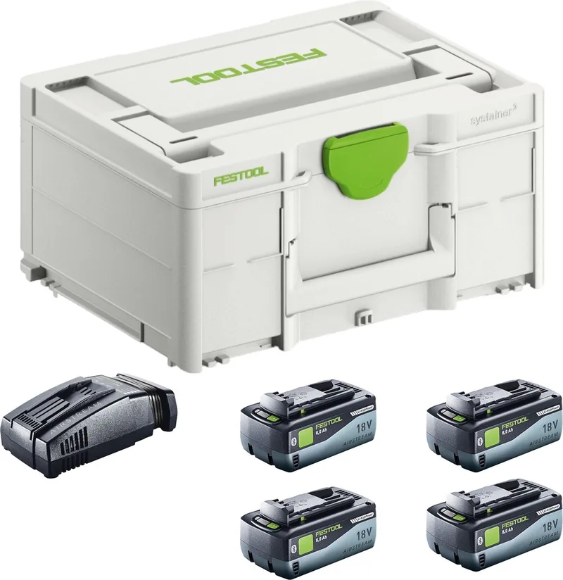 SYS 18V 4x8,0/SCA16 Energieset 4x accu 18 V 8,0 Ah ( 4x 577323 ) + lader ( 576953 ) + Systainer von Festool – Produktbild