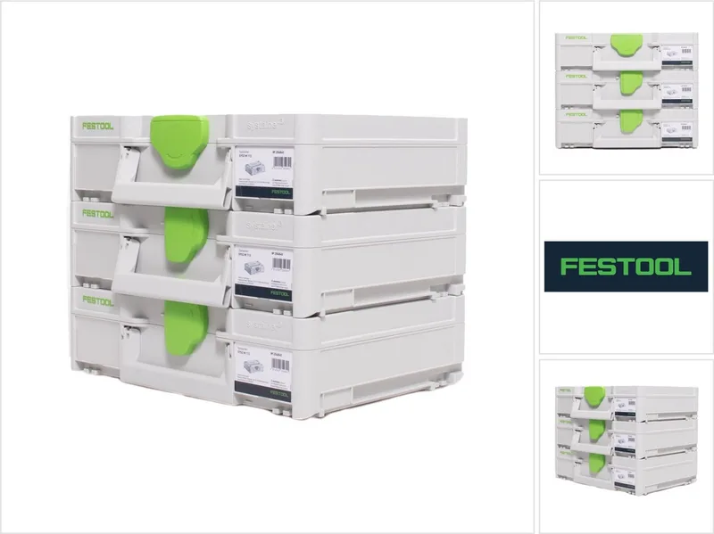 Systainer-set 3x SYS3 M 112 ( 3x 204840 ) 7,7 liter 396x296x112 mm gereedschapskoffer koppelbaar de Festool, Blanc – image du produit