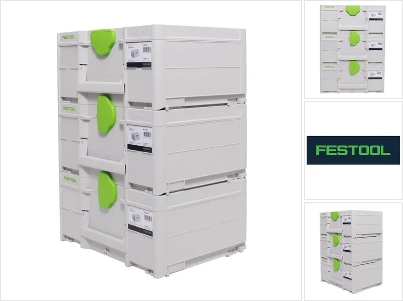 Systainer-set 3x SYS3 M 187 ( 3x 204842 ) 15,9 liter 396x296x187 mm gereedschapskist koppelbaar de Festool, Blanc – image du produit
