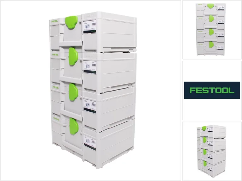 Systainer-set 4x SYS3 M 187 ( 4x 204842 ) 15,9 liter 396x296x187 mm gereedschapskoffer koppelbaar by Festool, White – product image