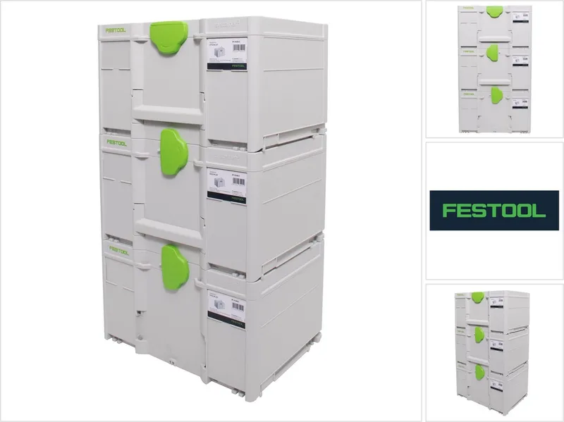 Systainerset 3x SYS3 M 237 ( 3x 204843 ) 21.4 liter 396x296x237mm Gereedschapskoffer koppelbaar de Festool, Blanc – image du produit