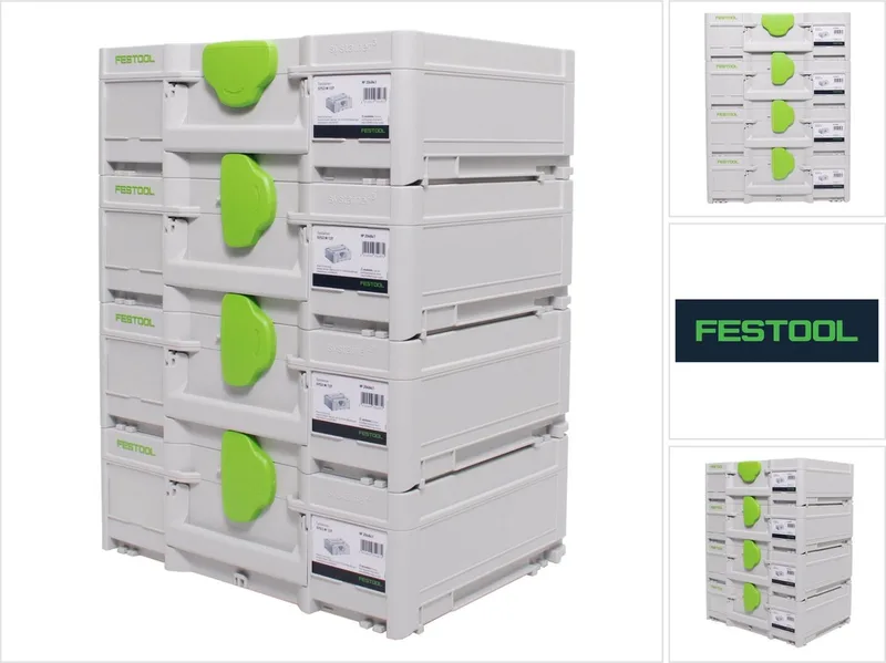 Systainerset 4x SYS3 M 137 ( 4x 204841 ) 10.4 liter 396x296x137mm Gereedschapskoffer koppelbaar de Festool, Gris – image du produit