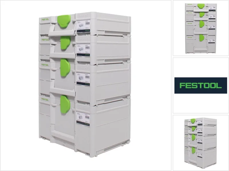 Systainerset SYS3 M 237 ( 204843 ) + SYS3 M 112 ( 204840 ) + SYS3 M 137 ( 204841 ) + SYS3 M 187 ( 204842 ) Gereedschapskoffer, koppelbaar by Festool, Grey – product image
