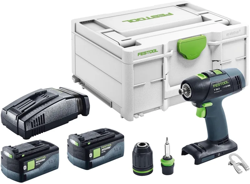 T 18+3-Basic accuboormachine 18 V 50 Nm borstelloos + 2x accu 5,0 Ah + snellader + Systainer fra Festool – produktbillede
