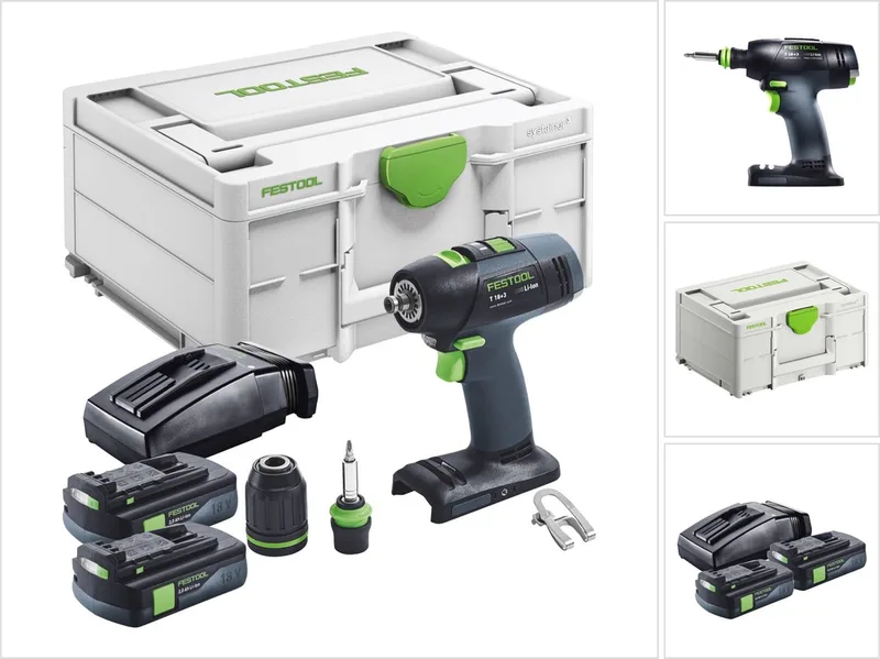 T 18+3 Basic accuboormachine 18 V 50 Nm borstelloos + 2x accu 3,0 Ah + oplader + Systainer fra Festool – produktbillede