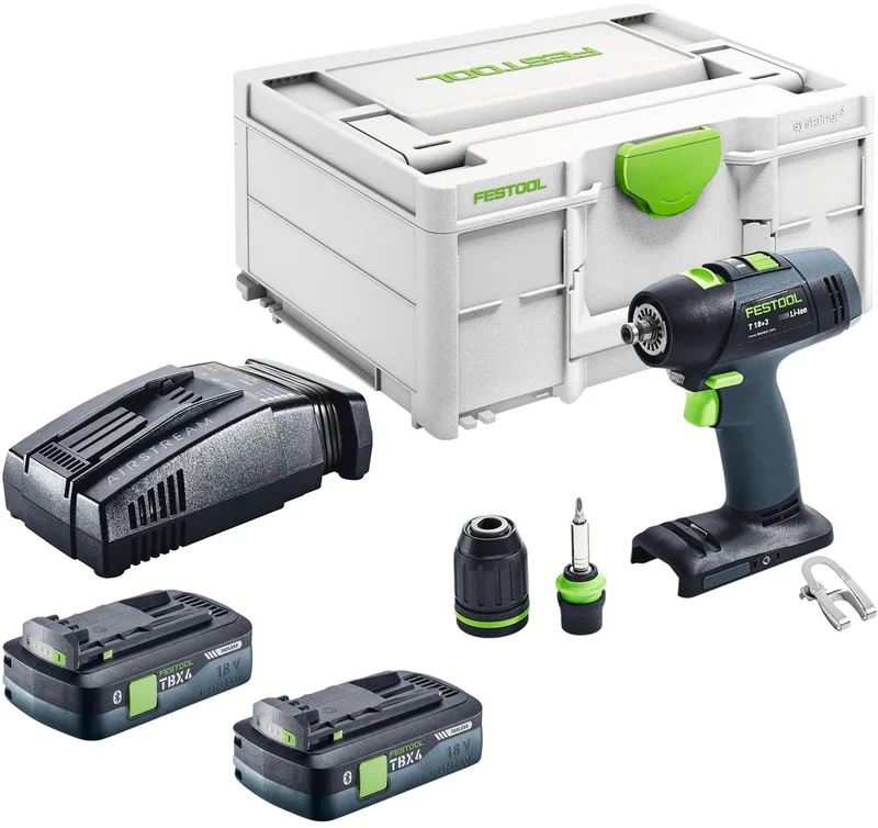 T 18+3-Basic accuboormachine 18 V 50 Nm borstelloos + 2x accu 4,0 Ah + snellader + Systainer von Festool – Produktbild