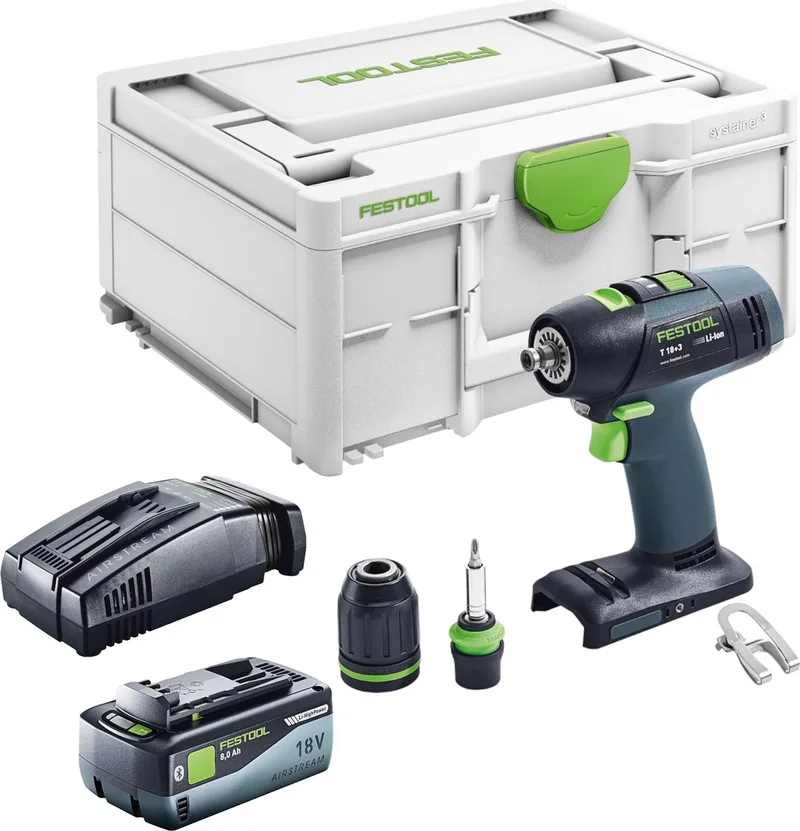 T 18+3 Basic accuschroefboormachine 18 V 50 Nm borstelloos + 1x accu 8.0 Ah + snellader + systainer by Festool – product image