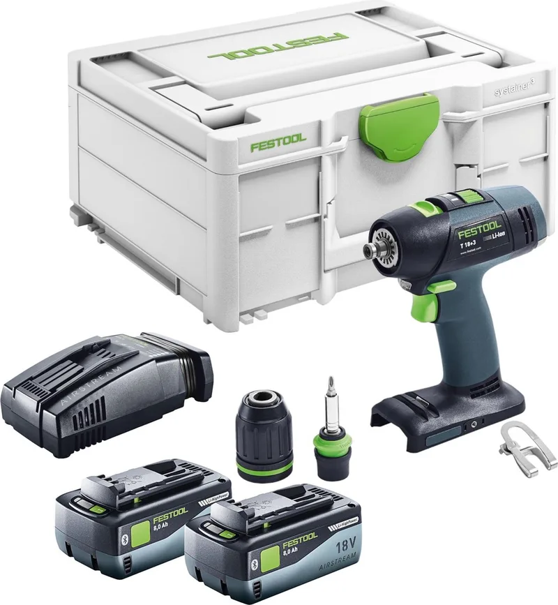 T 18+3 Basic accuschroefboormachine 18 V 50 Nm borstelloos + 2x accu 8.0 Ah + snellader + systainer by Festool – product image
