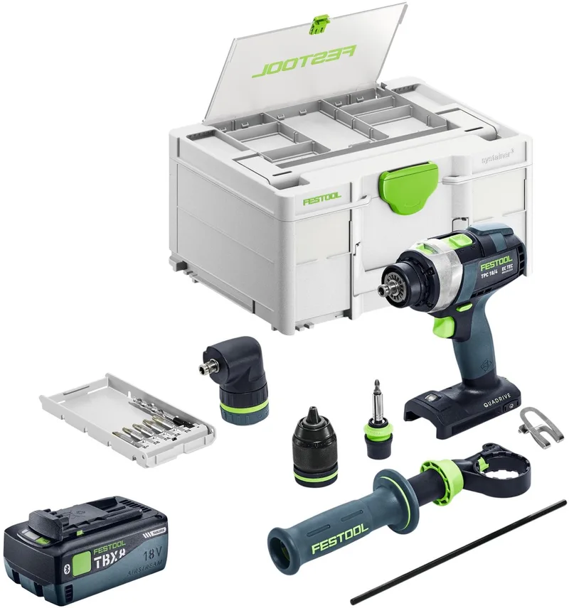 TPC 18/4 Basic Set accu-slagboormachine 18 V 75 Nm borstelloos + 1x accu 8.0 Ah + snellader + systainer van Festool – productafbeelding