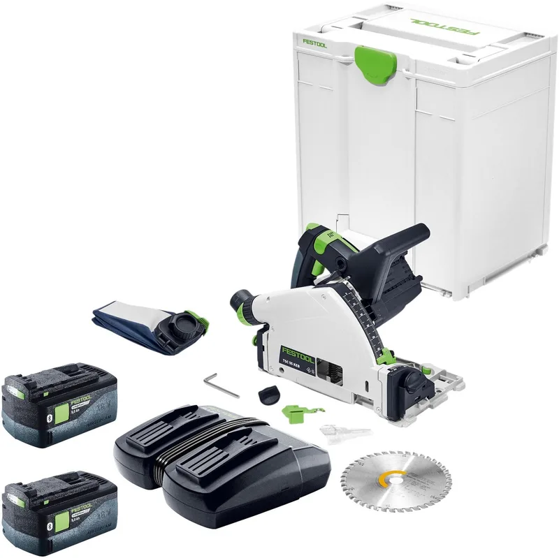 TSC 55 KEB-Basic accu-invalzaag 18 / 36 V 160 mm borstelloos + 2x accu 5,0 Ah + dubbele lader + Systainer van Festool – productafbeelding