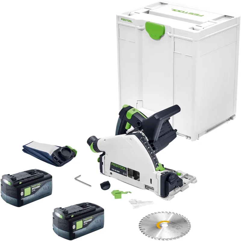 TSC 55 KEB-Basic accu-invalzaag 18 / 36 V 160 mm borstelloos + 2x accu 5,0 Ah + Systainer - zonder oplader van Festool – productafbeelding