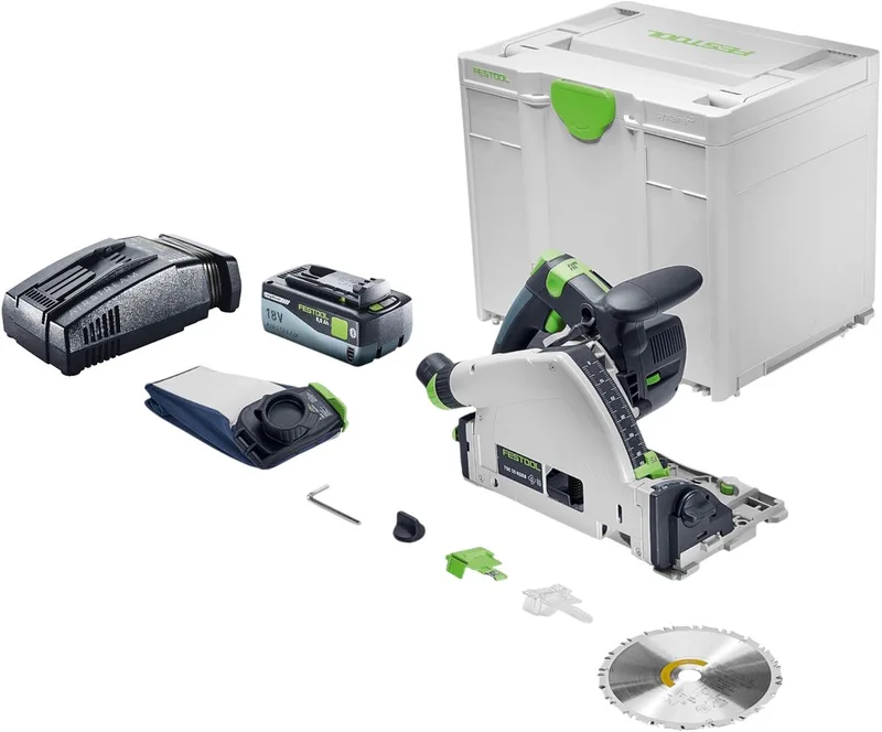 TSC 55 KSEB-Basic accu-invalzaag 18 V 160 mm borstelloos + 1x accu 8,0 Ah + oplader + Systainer van Festool – productafbeelding