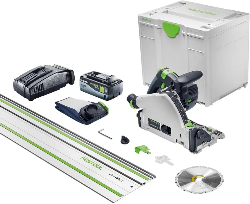 TSC 55 KSEB-Basic-FS accu-invalzaag 18 V 160 mm borstelloos + 1x accu 8,0 Ah + oplader + geleiderail + Systainer de Festool – image du produit