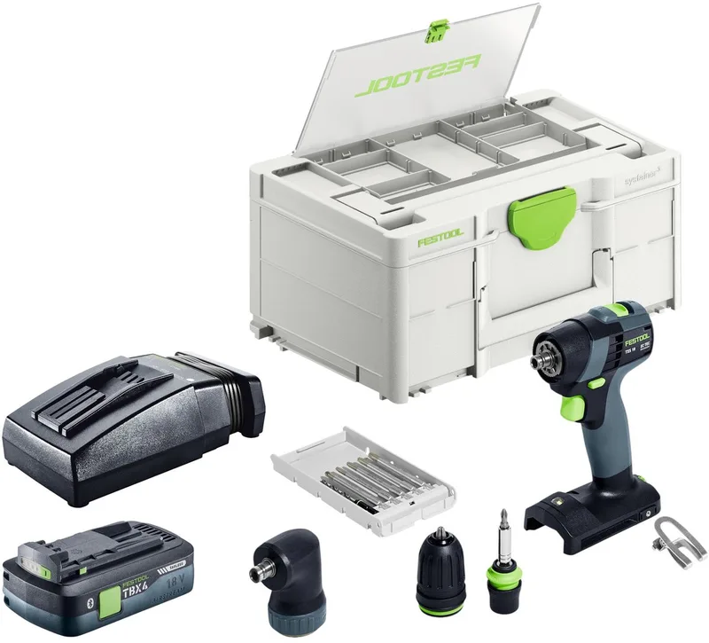 TXS 18-basisset accuboormachine 18 V 40 Nm borstelloos + 1x accu 4,0 Ah + snellader + Systainer fra Festool – produktbillede